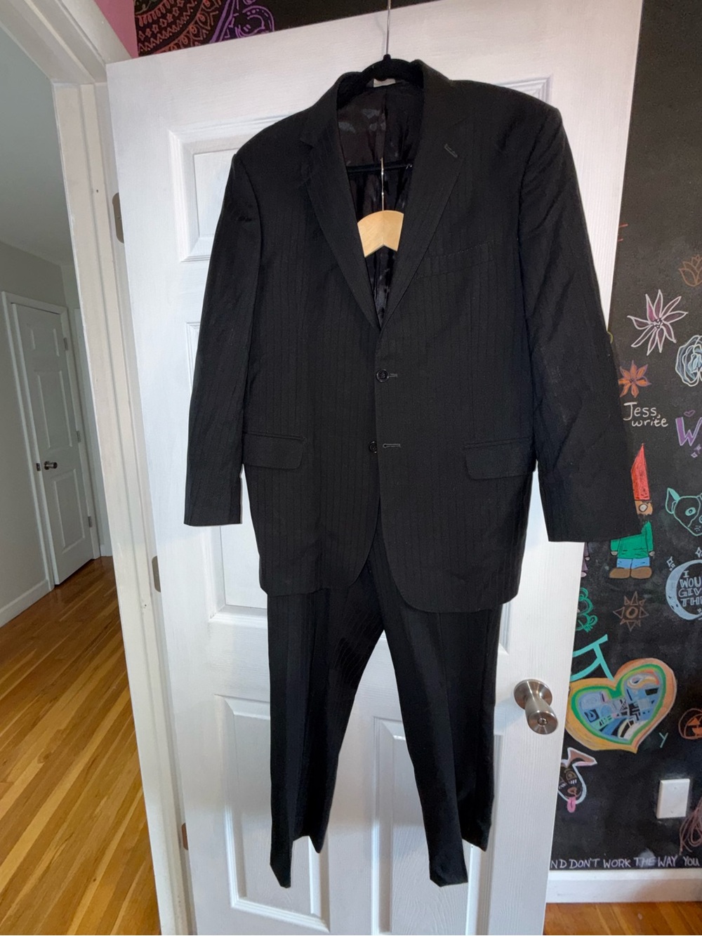 YSL Yves Saint Laurent Pour Homme Black Pinstripe Wool Suit 42R